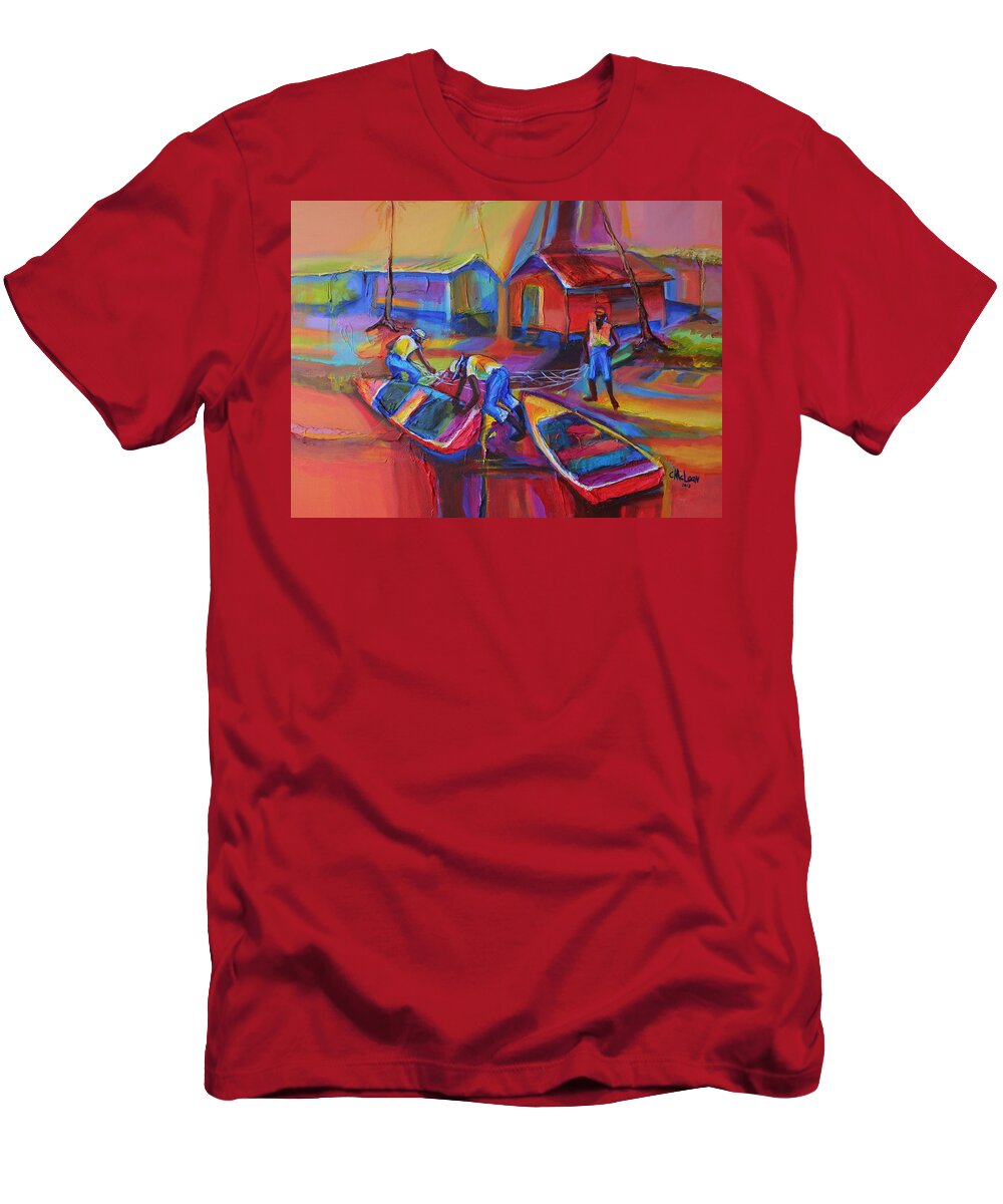Abstract T-Shirt featuring the painting Fishing Village by Cynthia McLean
