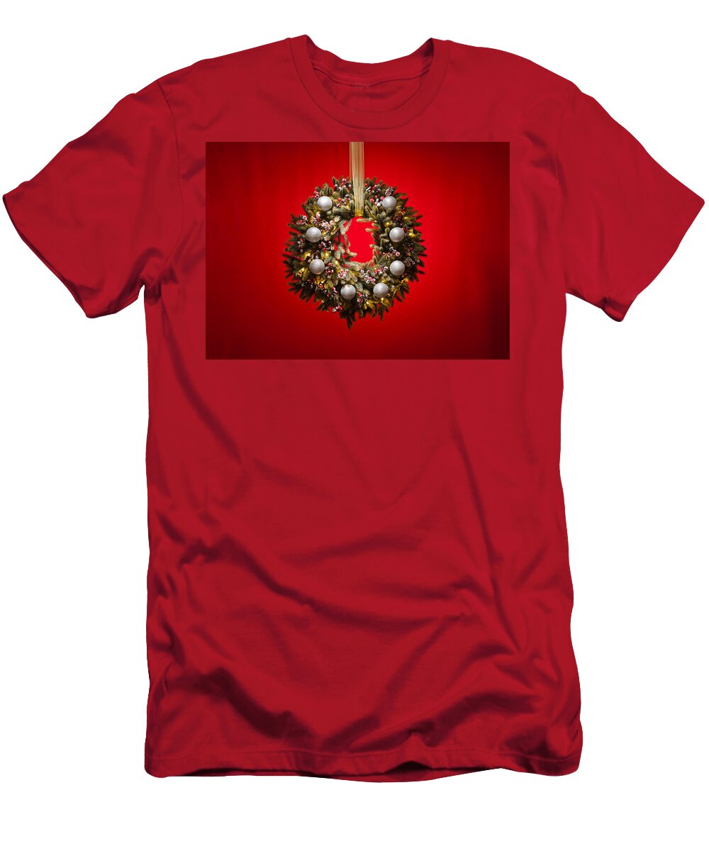 Advent T-Shirt featuring the photograph Advent wreath over red background #2 by U Schade