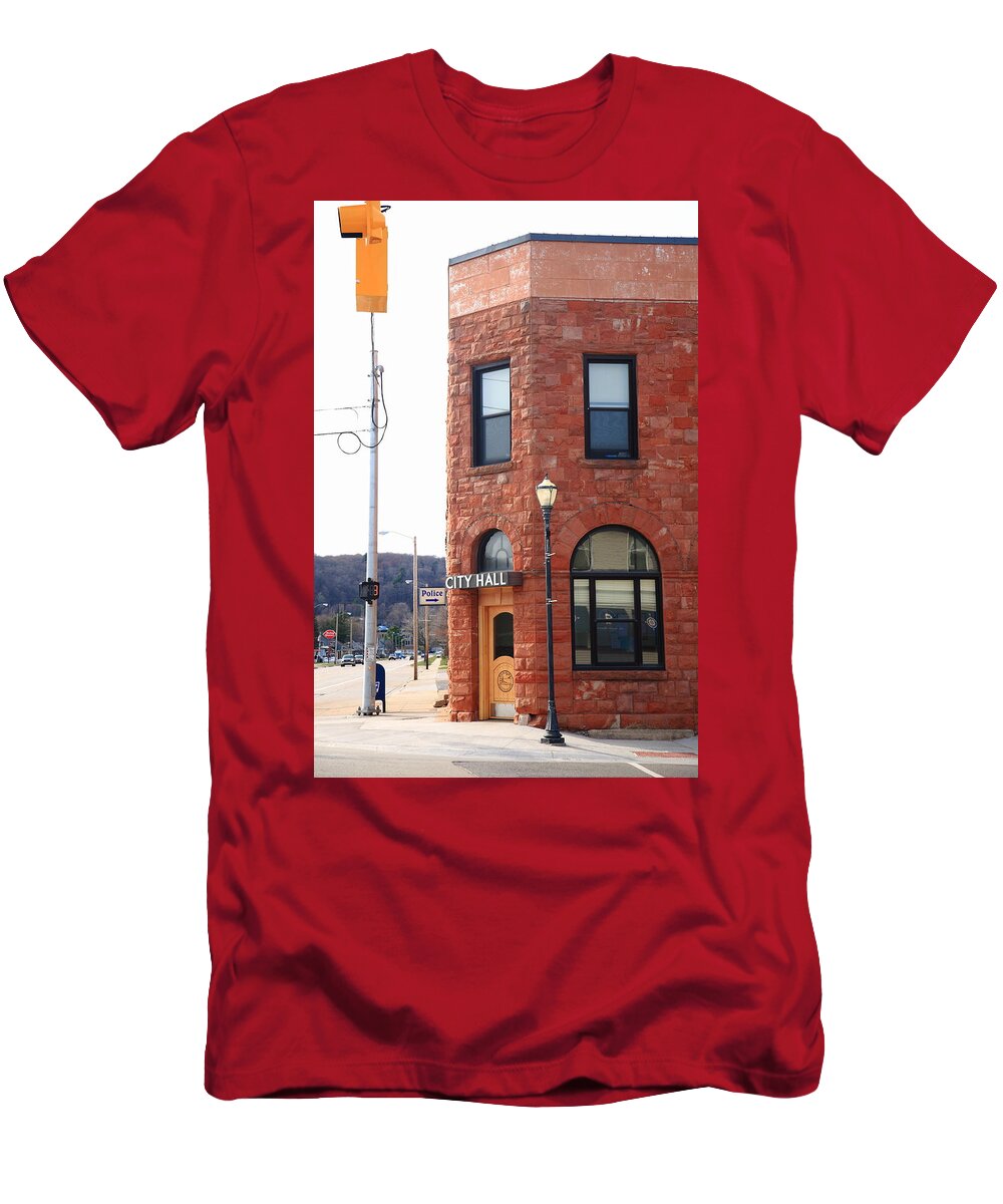America T-Shirt featuring the photograph Munising Michigan - City Hall #2 by Frank Romeo