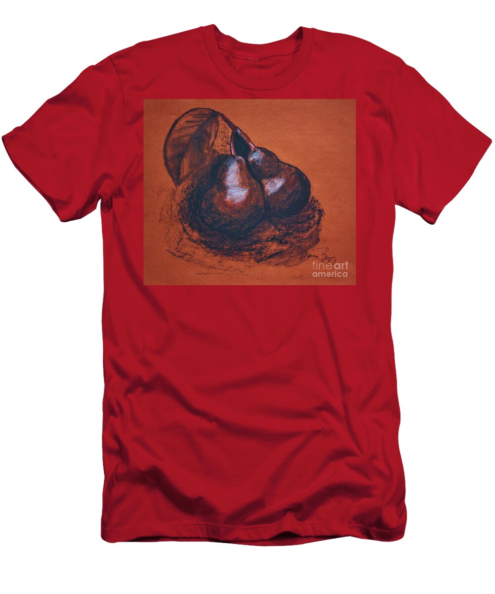 Charcoal T-Shirt featuring the drawing Simply Pears by Marcia Breznay