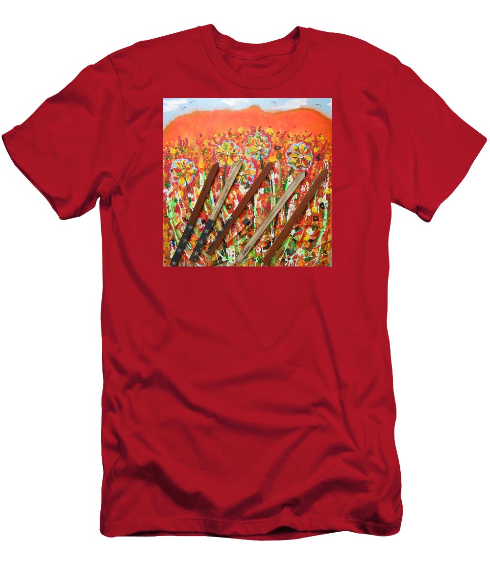 Contemporary T-Shirt featuring the painting American Mornin' Flower Garden by GH FiLben