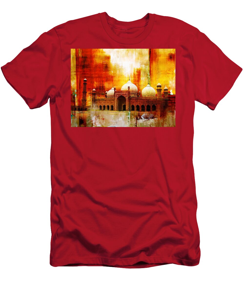 Pakistan T-Shirt featuring the painting Badshahi Mosque or The Royal Mosque by Catf
