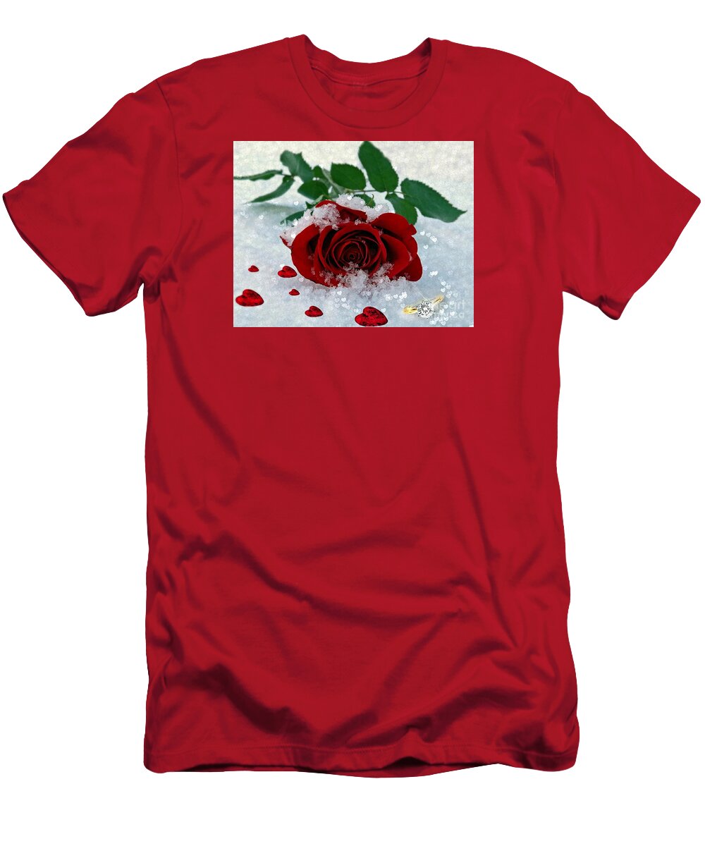 red Rose T-Shirt featuring the mixed media Be Mine by Morag Bates