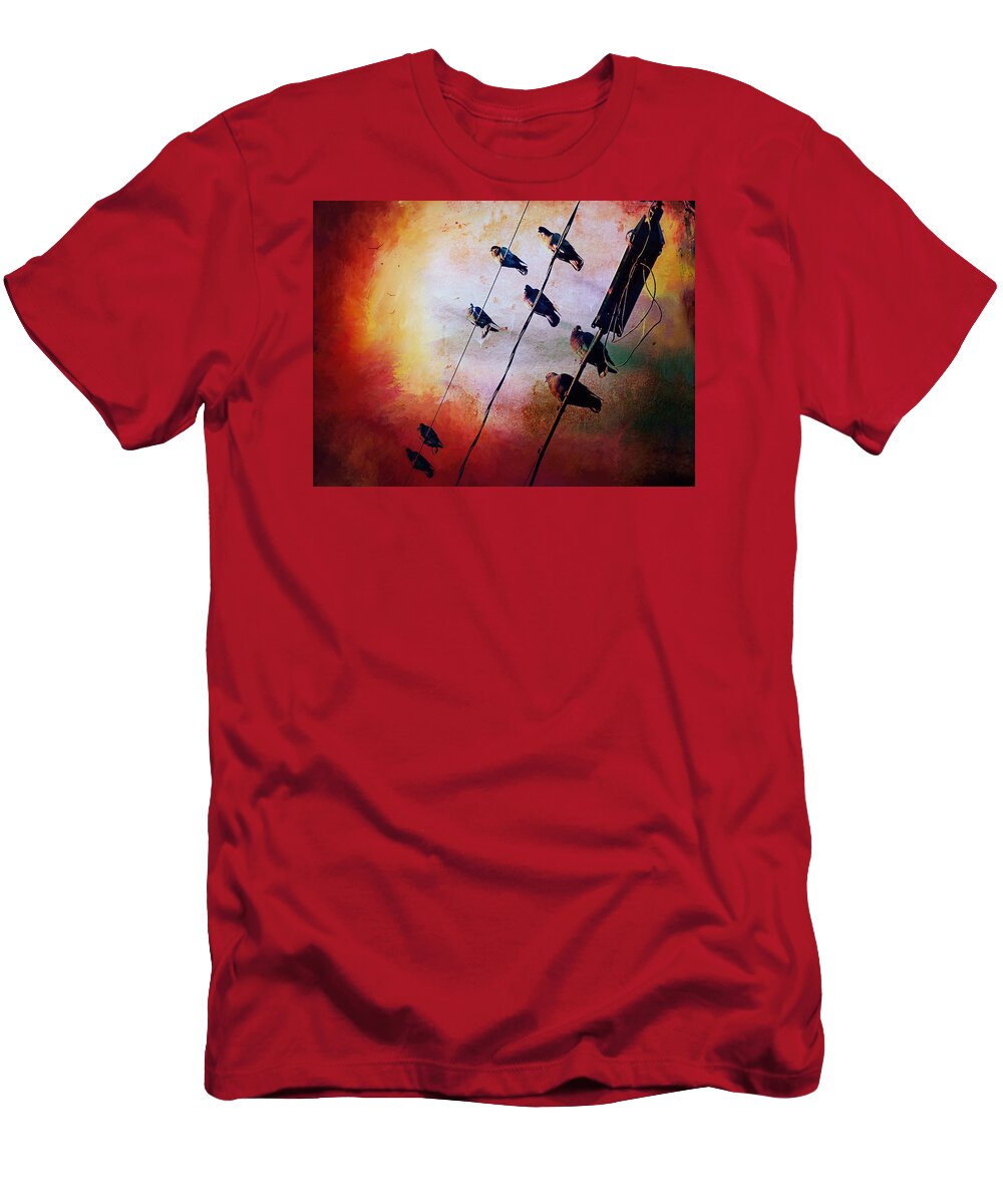 Birds On A Wire T-Shirt featuring the photograph Birds On A Wire by Micki Findlay
