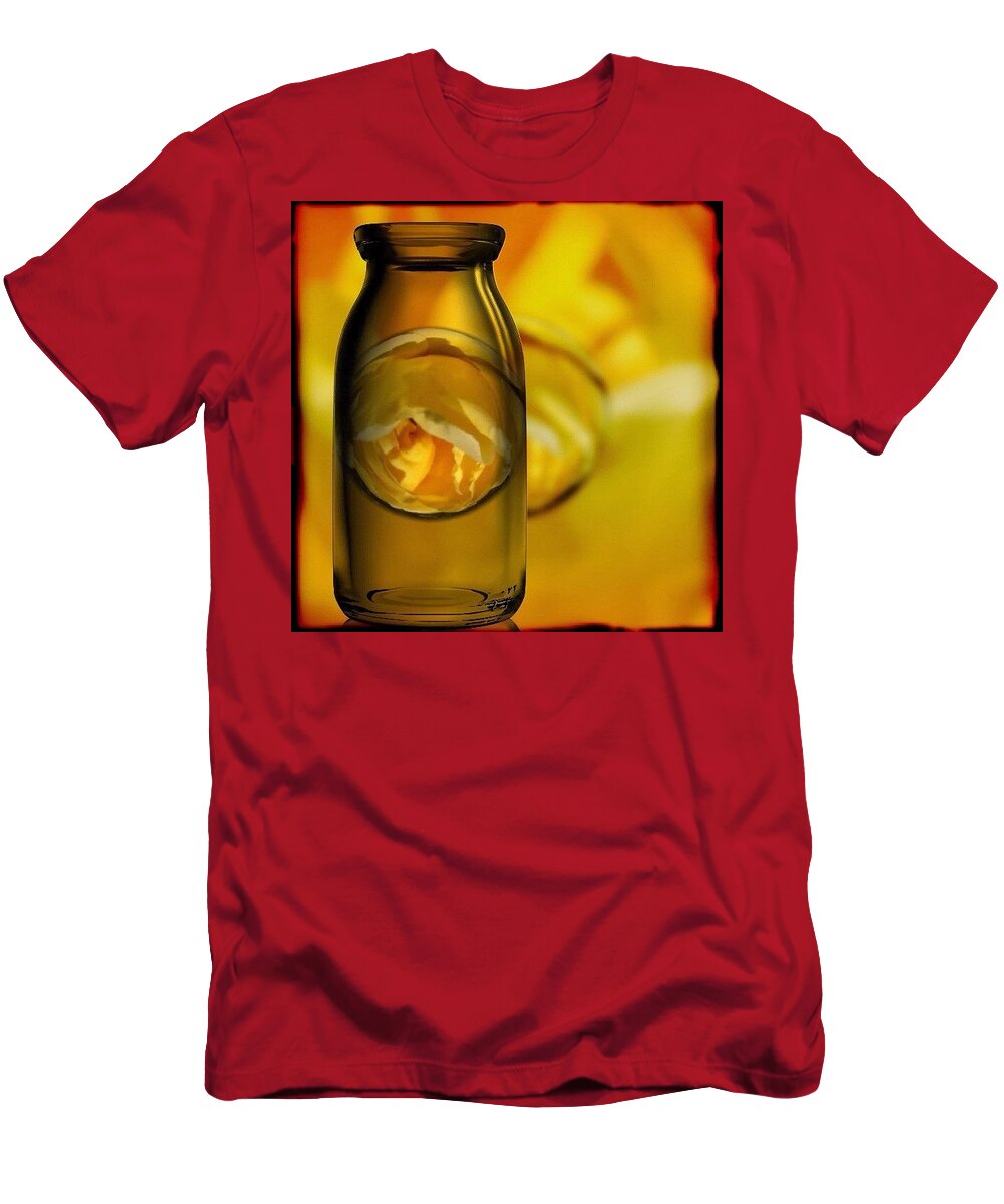 Yellow T-Shirt featuring the photograph Bottled Yellow Rose Marble by Anna Porter