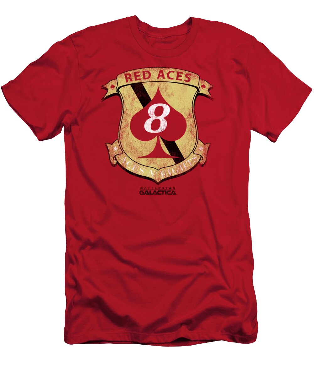  T-Shirt featuring the digital art Bsg - Red Aces Badge by Brand A