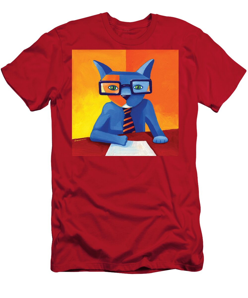 Cat T-Shirt featuring the painting Business Cat by Mike Lawrence