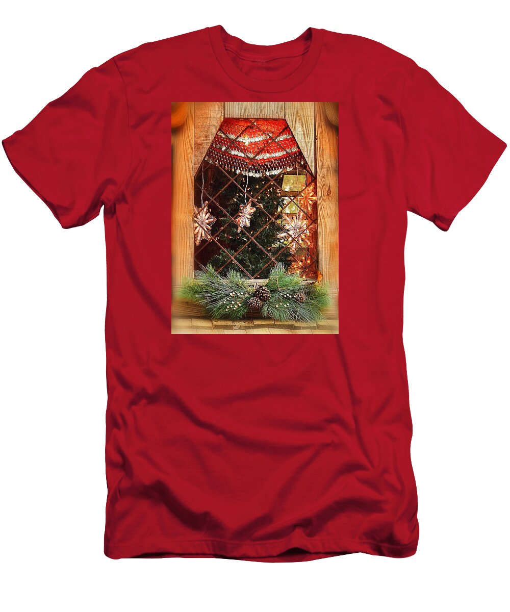 Cabin T-Shirt featuring the photograph Cabin Christmas Window by Nadalyn Larsen