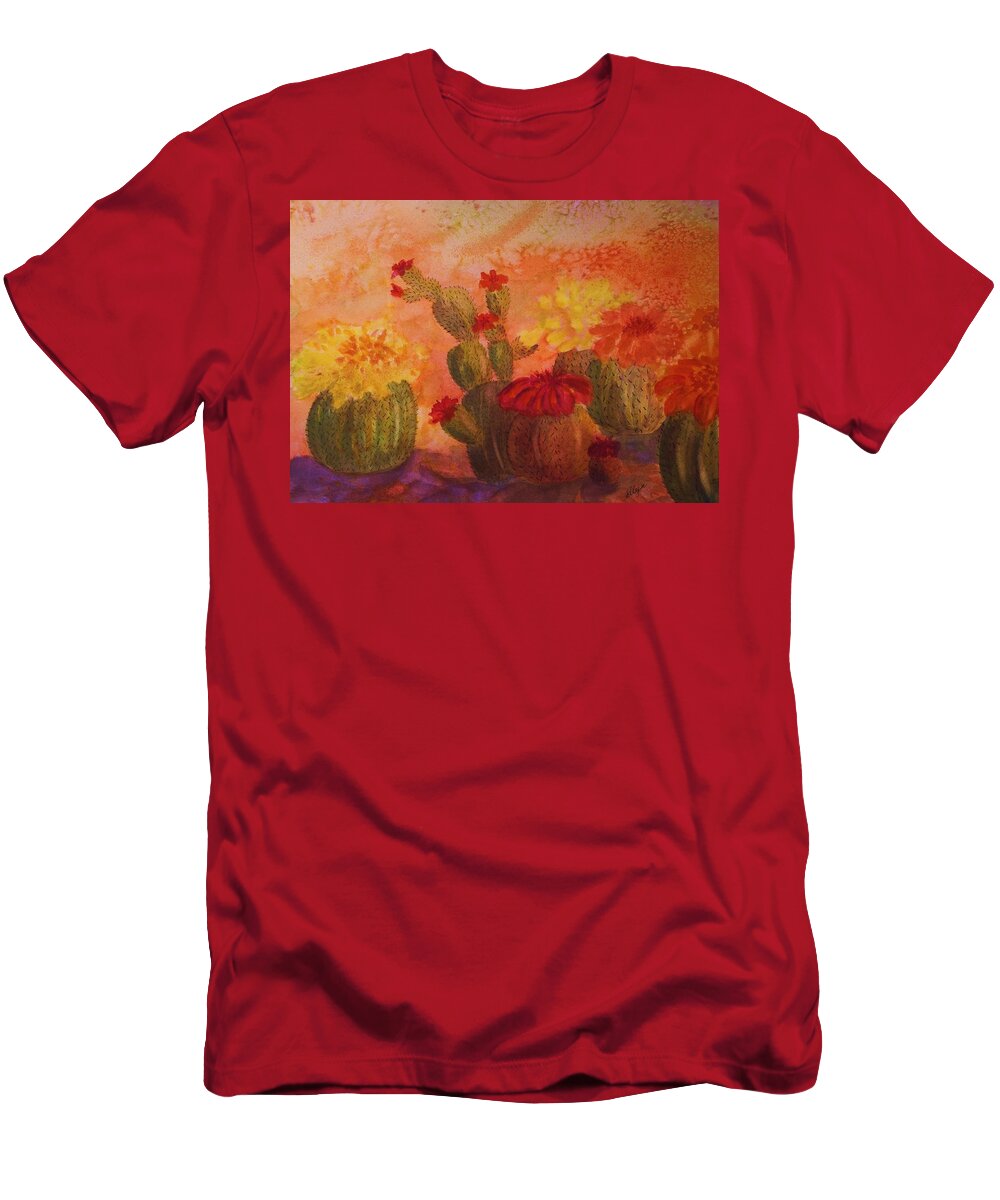 Cactus T-Shirt featuring the painting Cactus Garden by Ellen Levinson