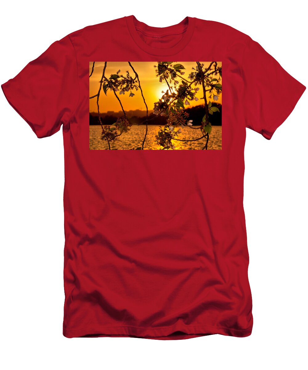 America T-Shirt featuring the photograph Cherry Blossom Sunset by Mitchell R Grosky