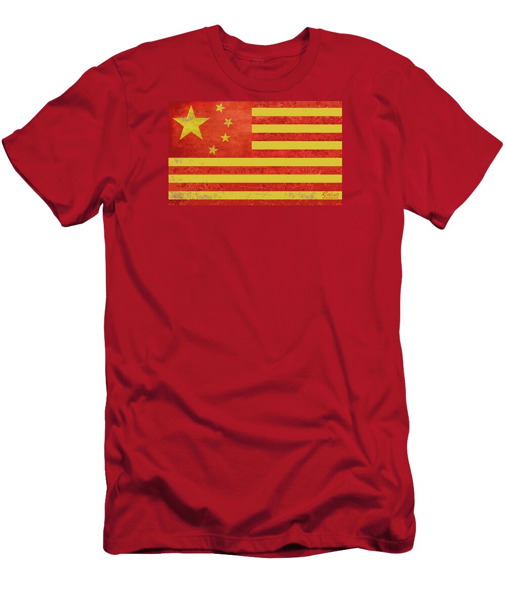 China Flag T-Shirt featuring the painting Chinese American Flag by Tony Rubino