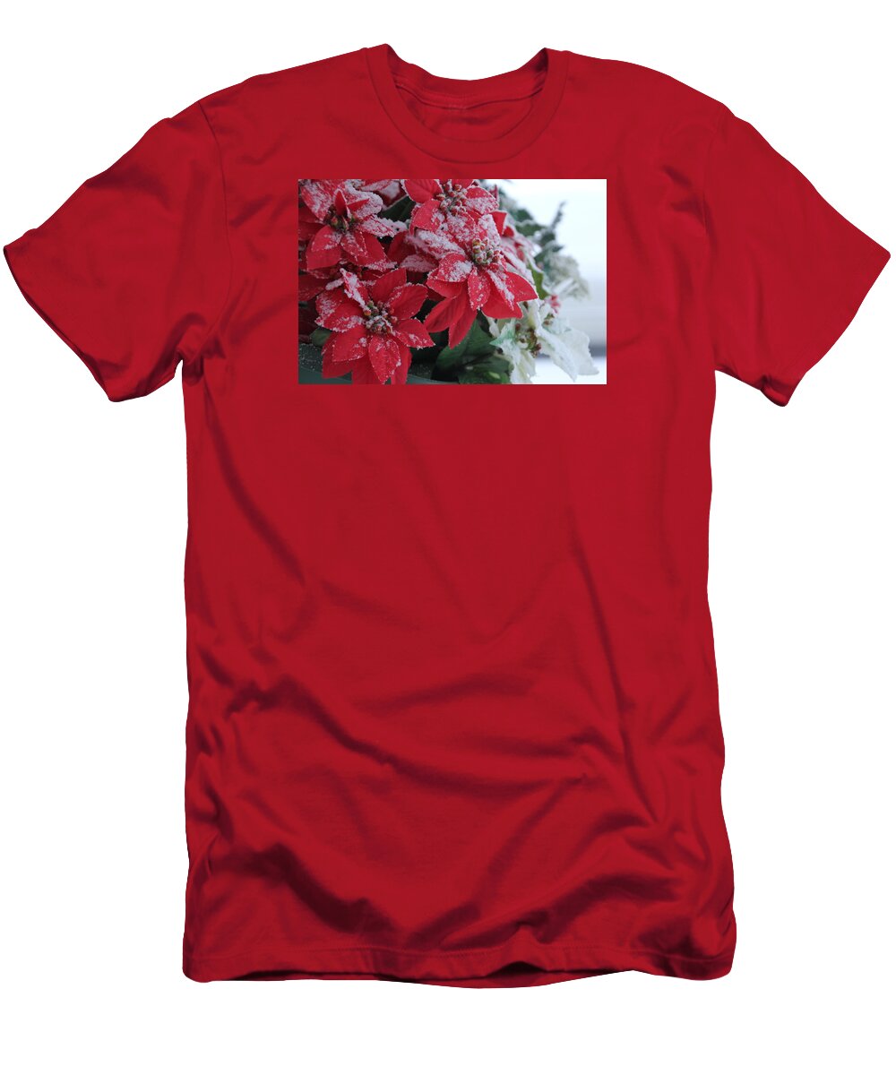 Poinsettia T-Shirt featuring the photograph Christmas Poinsettia Flowers by Valerie Collins