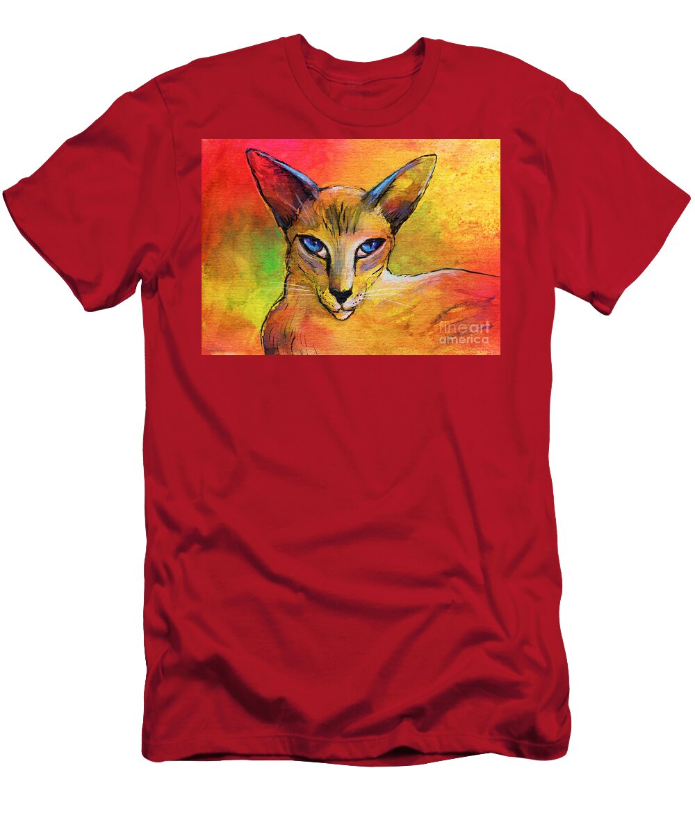 Oriental Shorthair Cat T-Shirt featuring the painting Colorful Oriental shorthair Cat painting by Svetlana Novikova