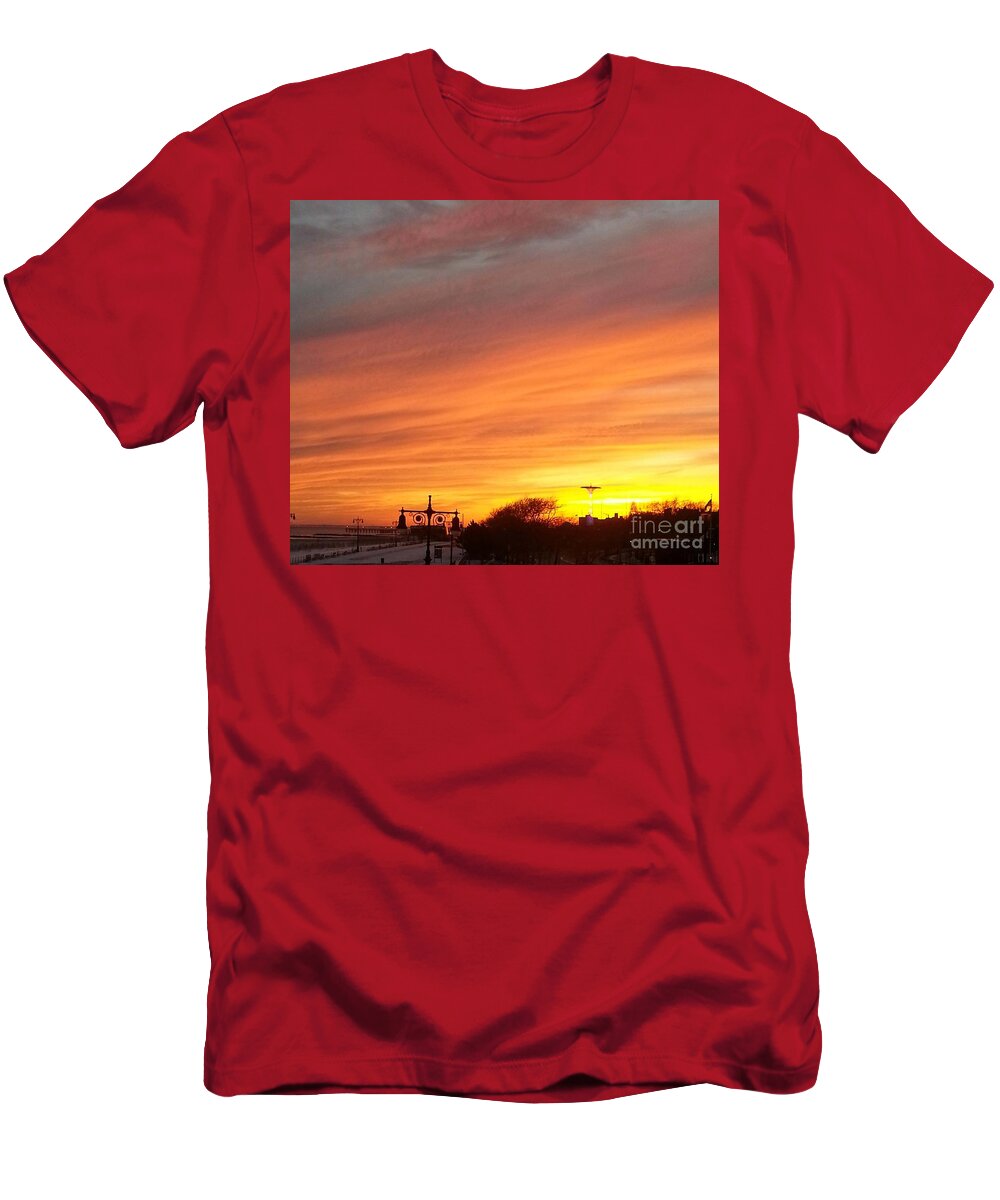 Coney Island Winter Sunset T-Shirt featuring the photograph Coney Island Winter Sunset by John Telfer