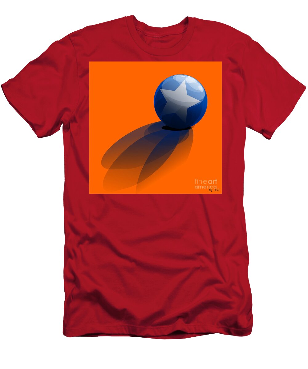 Orange T-Shirt featuring the digital art Blue Ball decorated with star orange background by Vintage Collectables