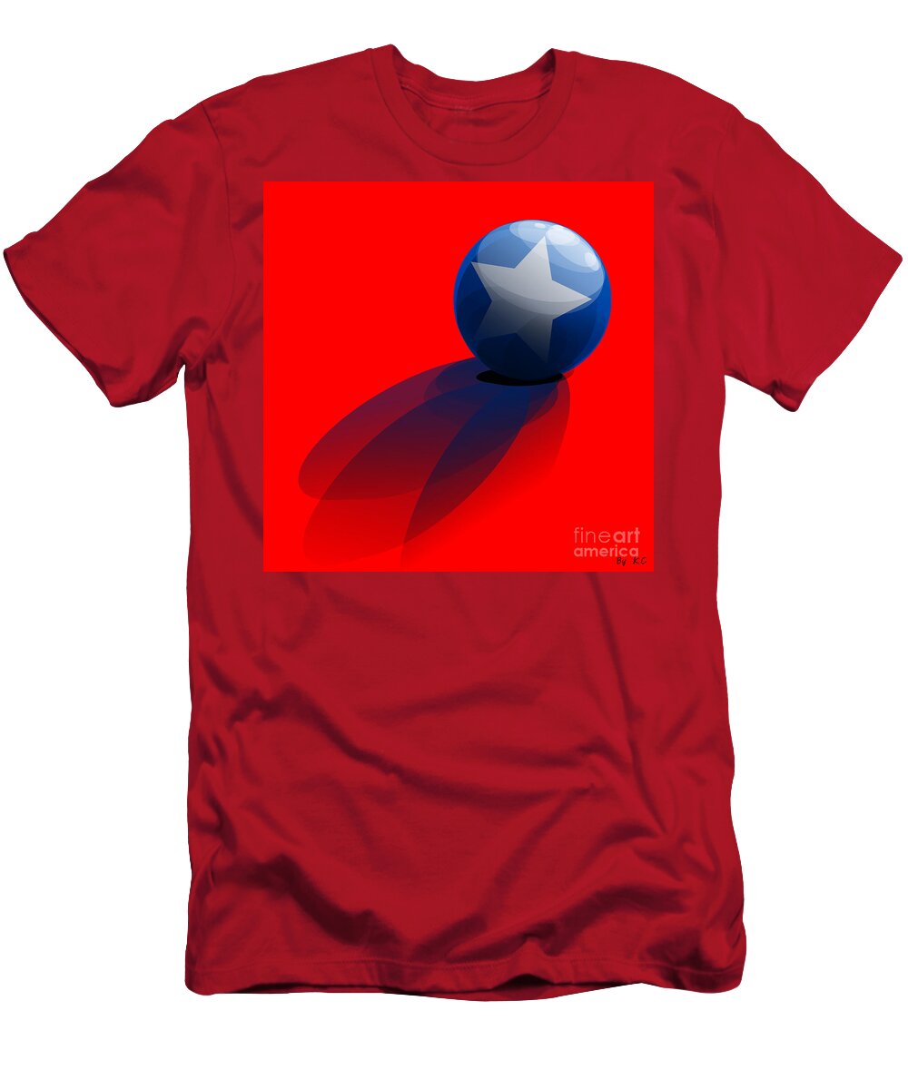 Red T-Shirt featuring the digital art Blue Ball decorated with star red background by Vintage Collectables