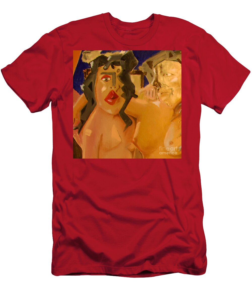Girl Dancers T-Shirt featuring the painting Cut I - Pole Dancers And Their Admirers by James Lavott