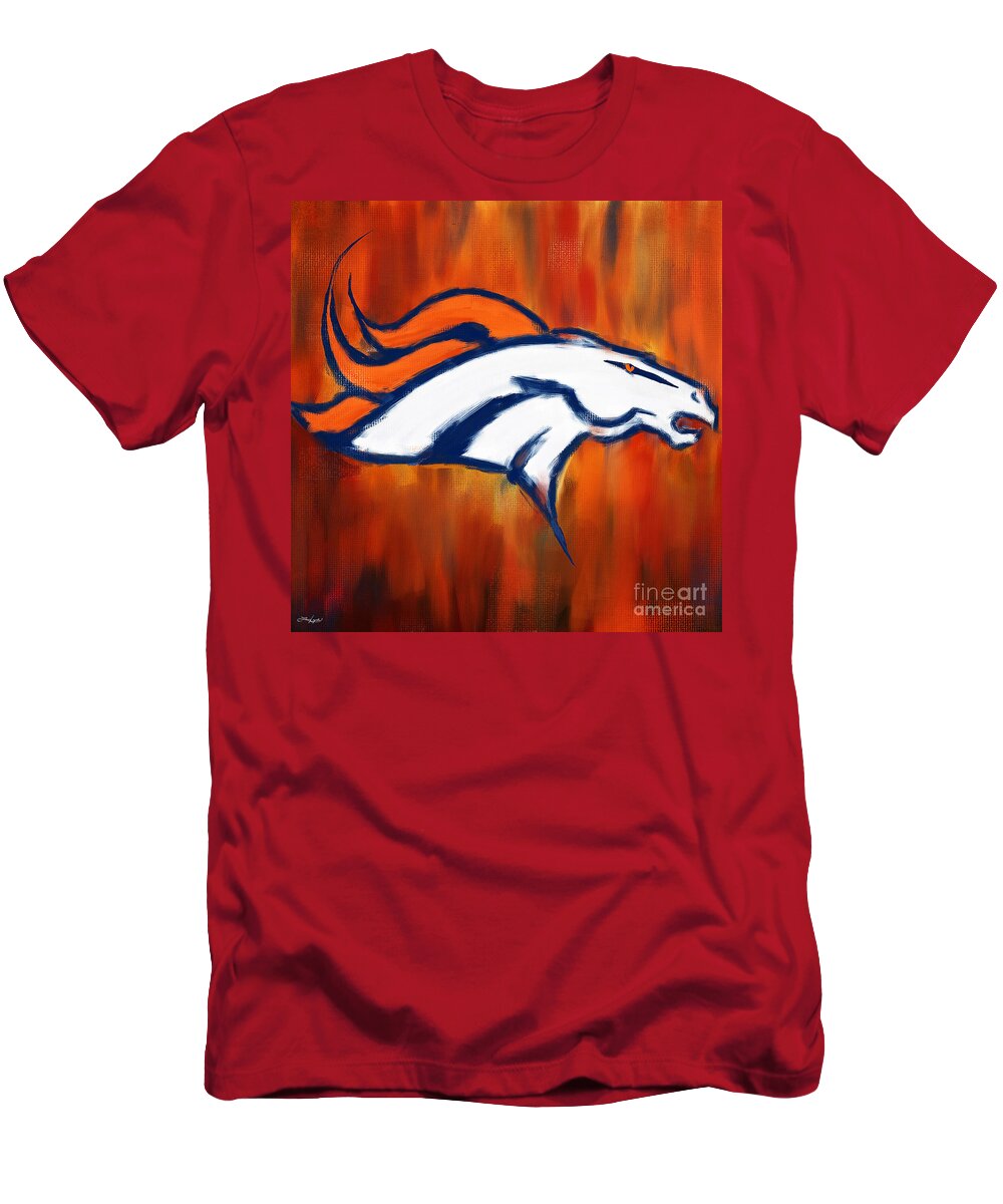 Denver Broncos T-Shirt featuring the painting Denver Broncos by Lourry Legarde