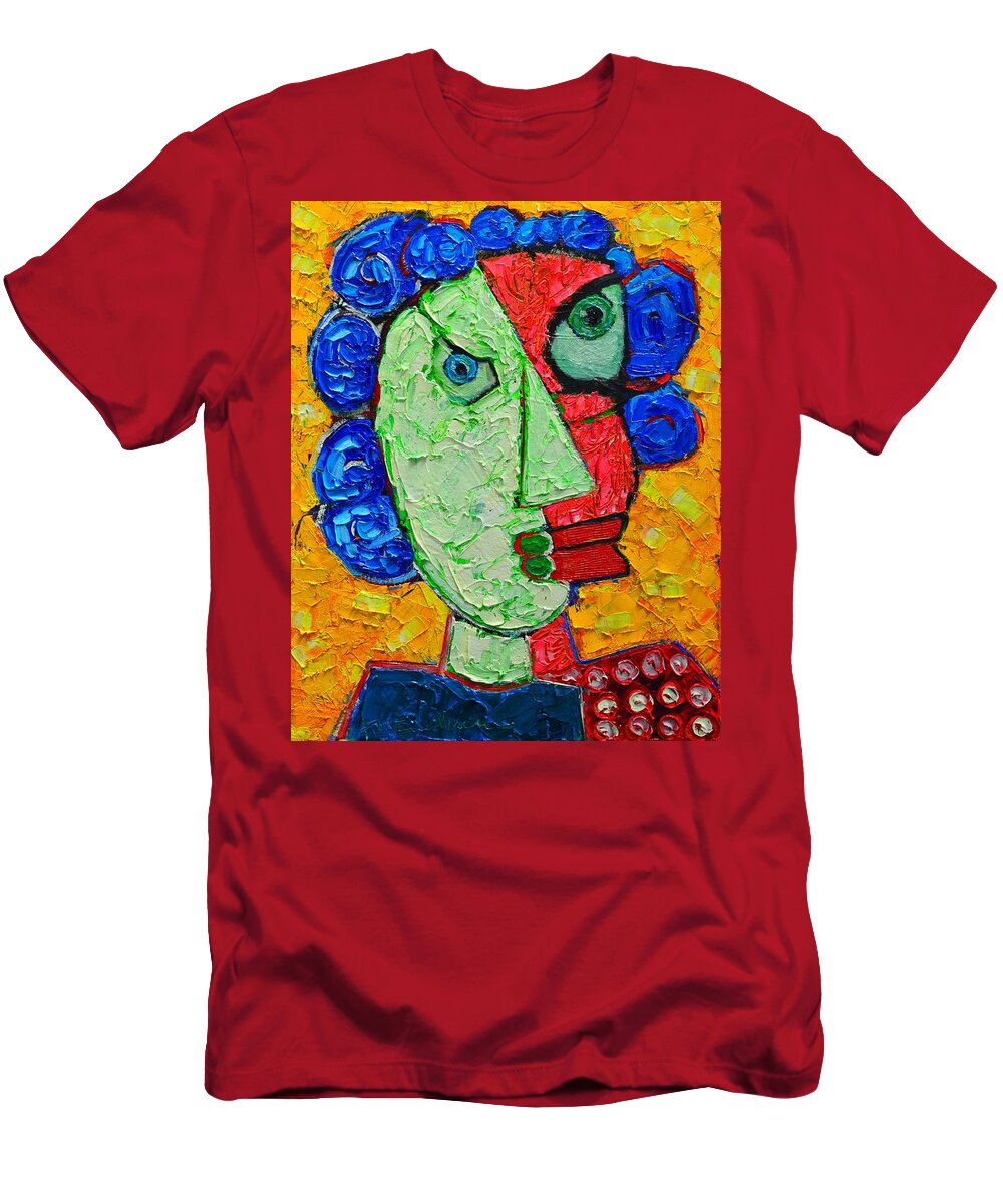 Portrait T-Shirt featuring the painting Duality In Oneness - Abstract Expressionist Portrait by Ana Maria Edulescu