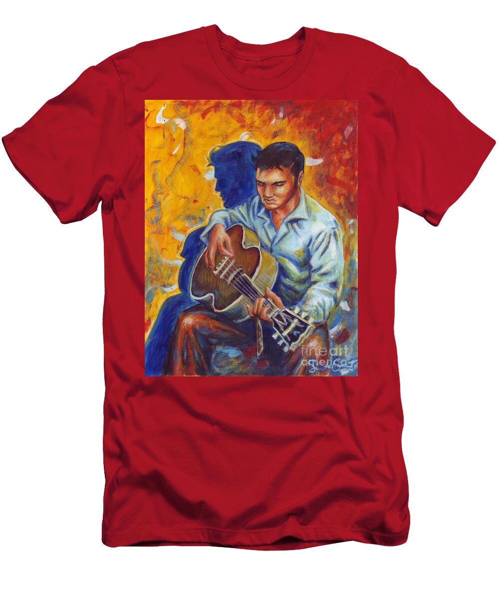 Elvis Presley T-Shirt featuring the painting Elvis Presley- Shadow Duet by Samantha Geernaert