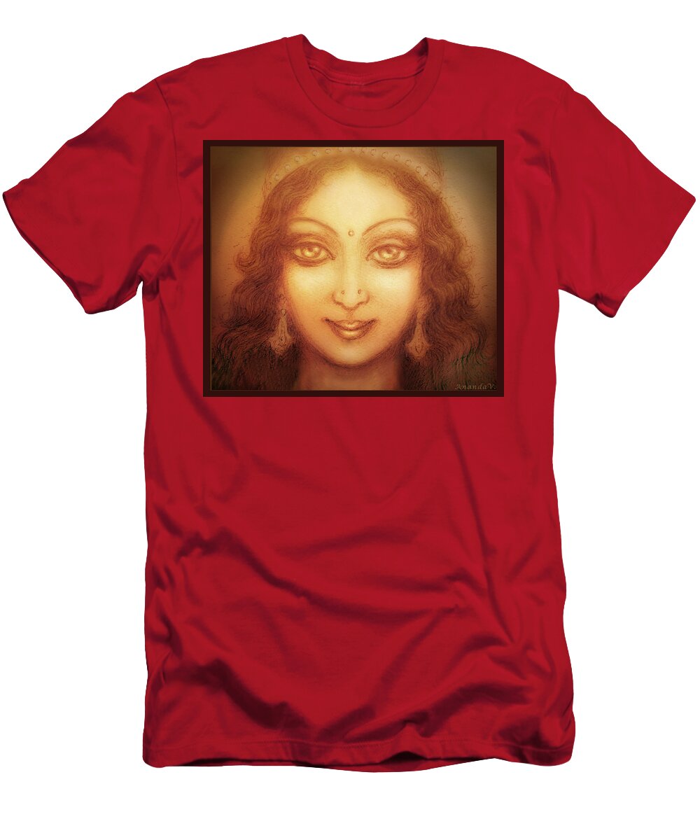 Goddess T-Shirt featuring the mixed media Face of the Goddess/ Durga Face by Ananda Vdovic