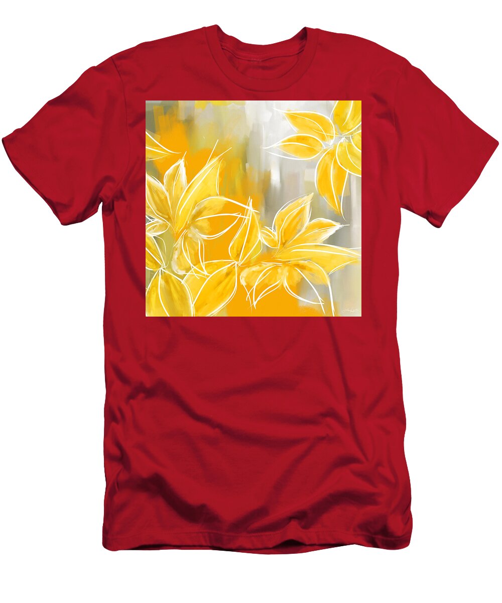 Yellow T-Shirt featuring the painting Floral Glow by Lourry Legarde