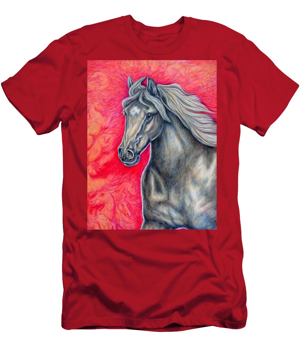 Animal Horse Nature Stallion Bronze Red T-Shirt featuring the painting Free Spirit by Gail Butler