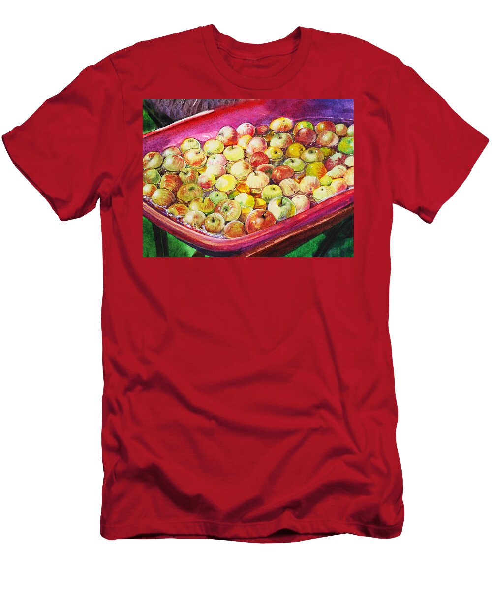 Apple T-Shirt featuring the painting Fuji Apples in the Water by Irina Sztukowski