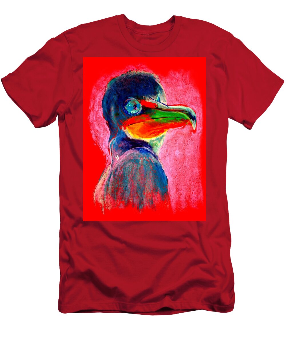 Art T-Shirt featuring the painting Funky Cormorant Baby Bird Art Print by Sue Jacobi