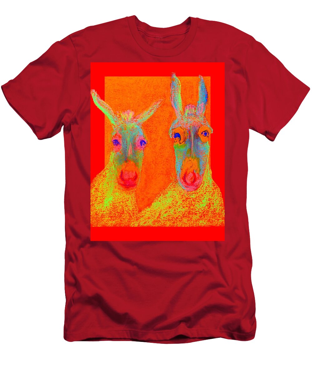 Donkey T-Shirt featuring the painting Funky Donkeys Art Prints by Sue Jacobi