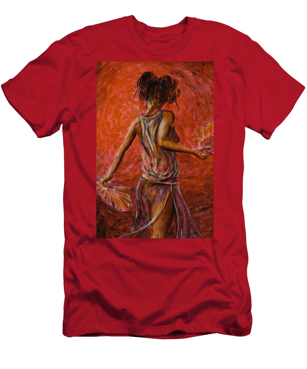 Chinese T-Shirt featuring the painting Geisha Fan Dance 02 by Nik Helbig