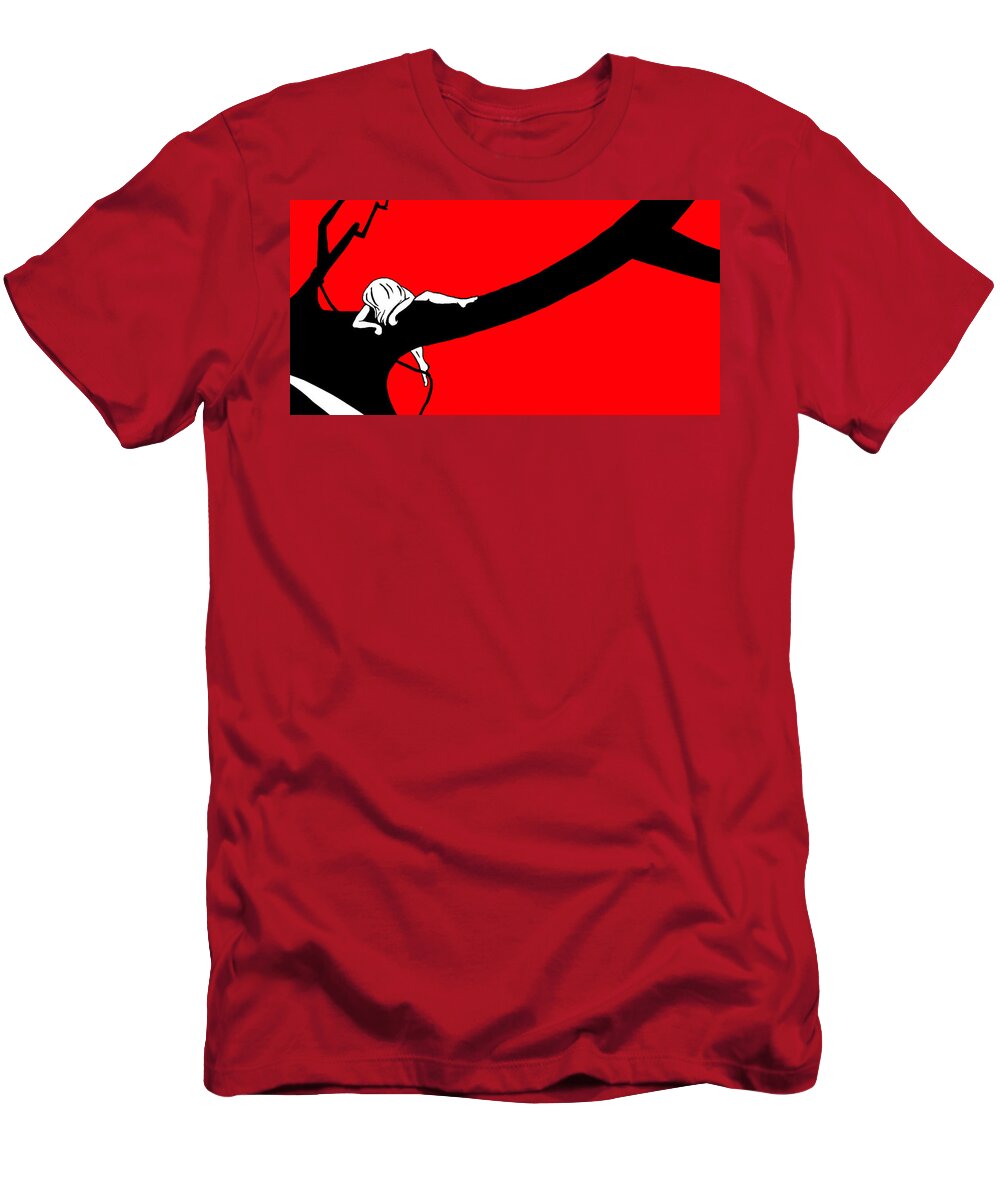 Branch T-Shirt featuring the digital art Girl on the Tree of Time Red by Craig Tilley