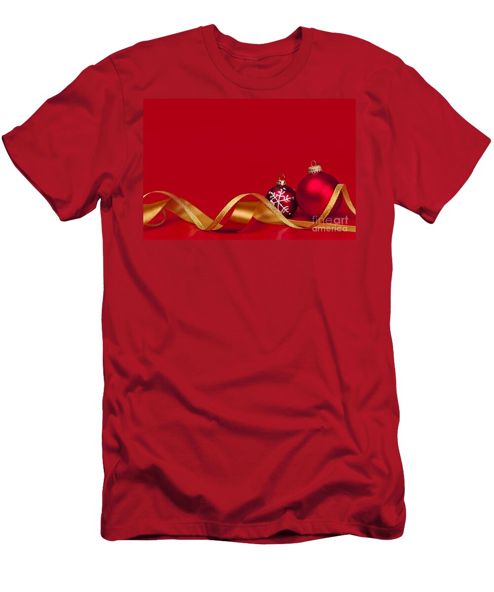 Christmas T-Shirt featuring the photograph Gold and red Christmas decorations by Elena Elisseeva