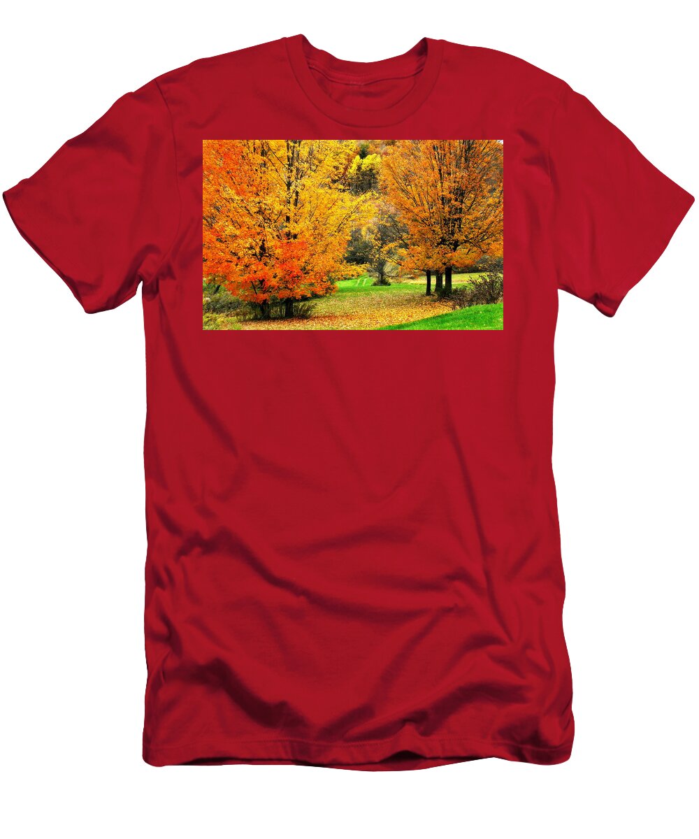 Trees T-Shirt featuring the photograph Grassy Autumn Road by Rodney Lee Williams