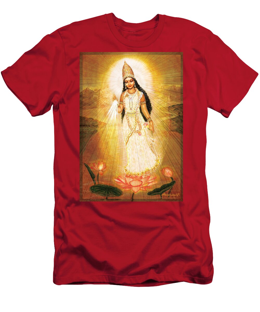 Goddess Painting T-Shirt featuring the mixed media Great Mother Goddess-Parashakti Devi by Ananda Vdovic