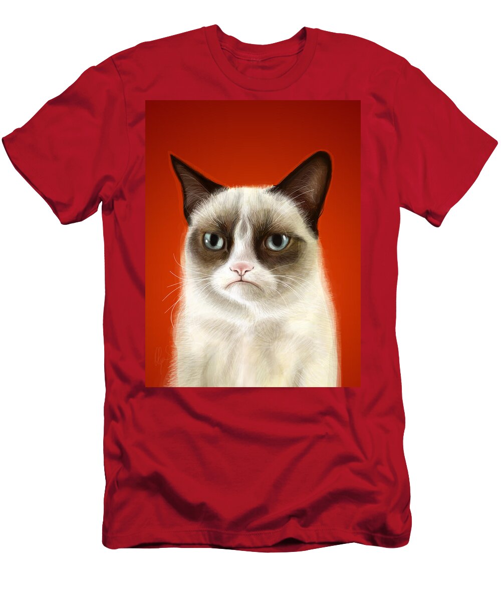 Grumpy T-Shirt featuring the digital art Grumpy Cat by Olga Shvartsur