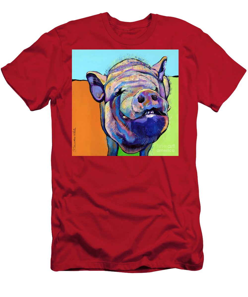 Pat Saunders-white Canvas Prints T-Shirt featuring the painting Grunt  by Pat Saunders-White