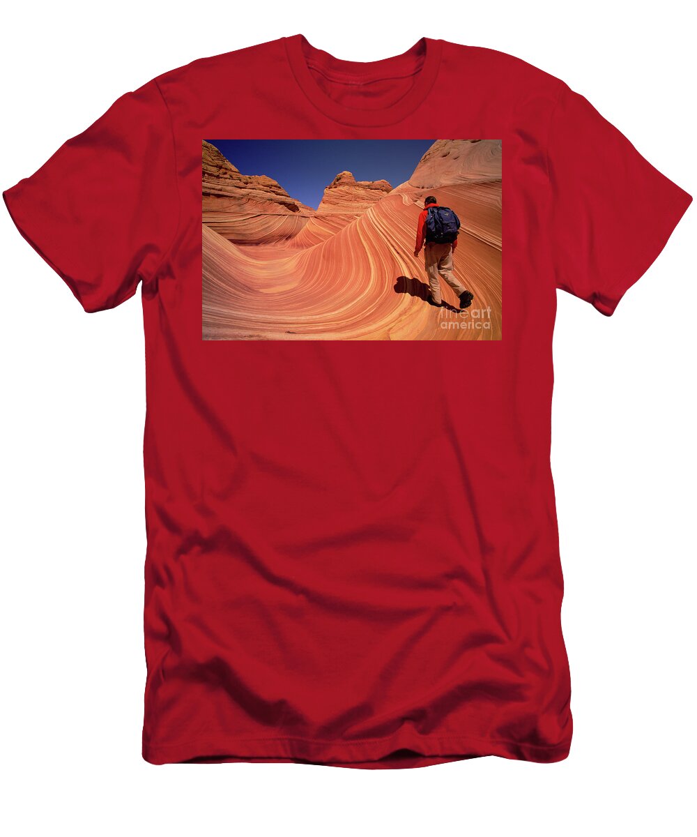 00341088 T-Shirt featuring the photograph Hiker On Petrified Dunes by Yva Momatiuk John Eastcott