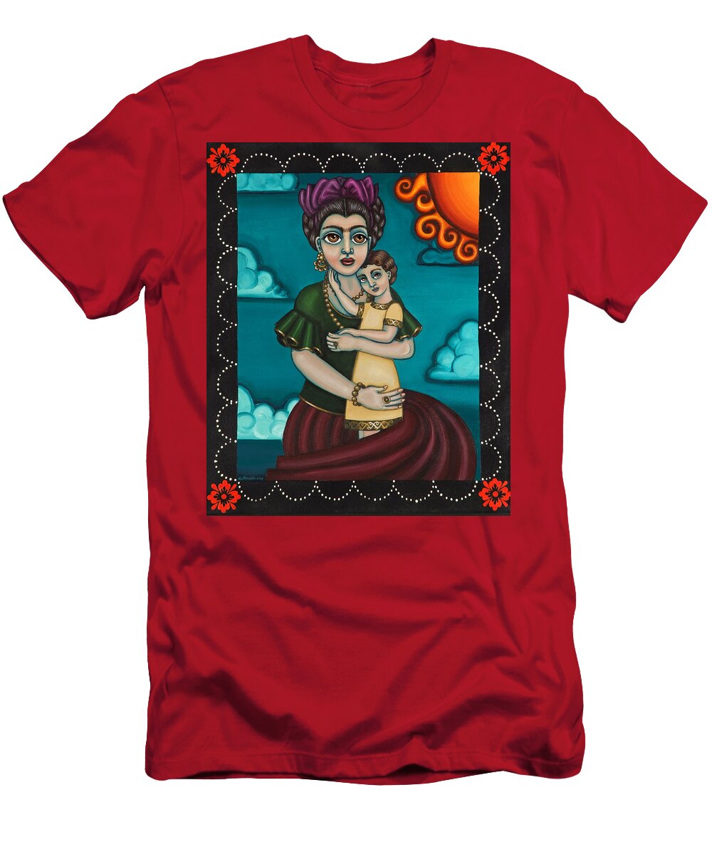 Folk Art T-Shirt featuring the painting Holding Diegito by Victoria De Almeida
