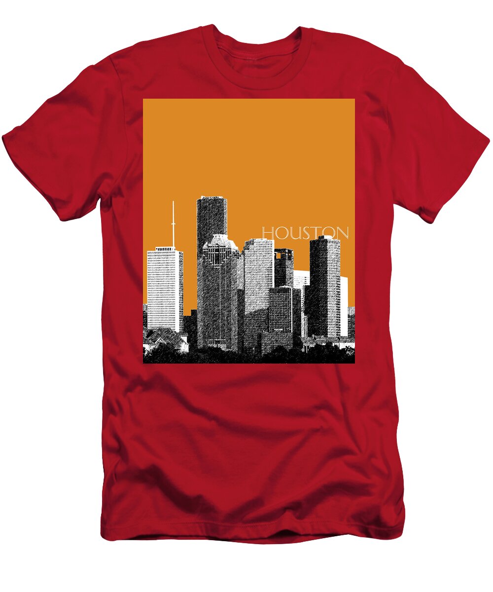 Architecture T-Shirt featuring the digital art Houston Skyline - Dark Orange by DB Artist