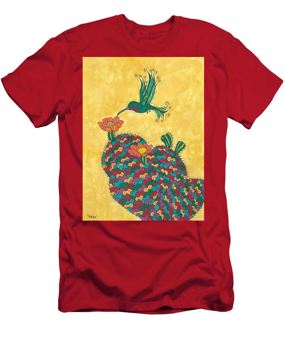 Prickly Pear T-Shirt featuring the painting Hummingbird and Prickly Pear by Susie Weber