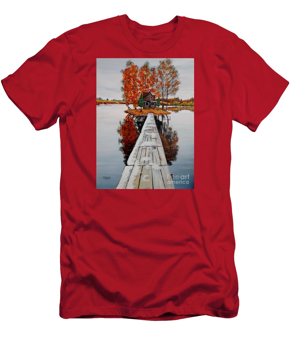Cabin T-Shirt featuring the painting Island Cabin by Marilyn McNish