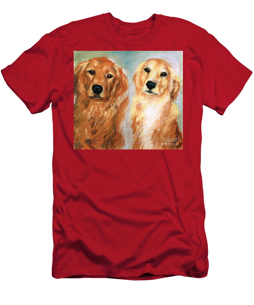 Golden Retrievers T-Shirt featuring the painting Henry and Jakie by Frances Marino