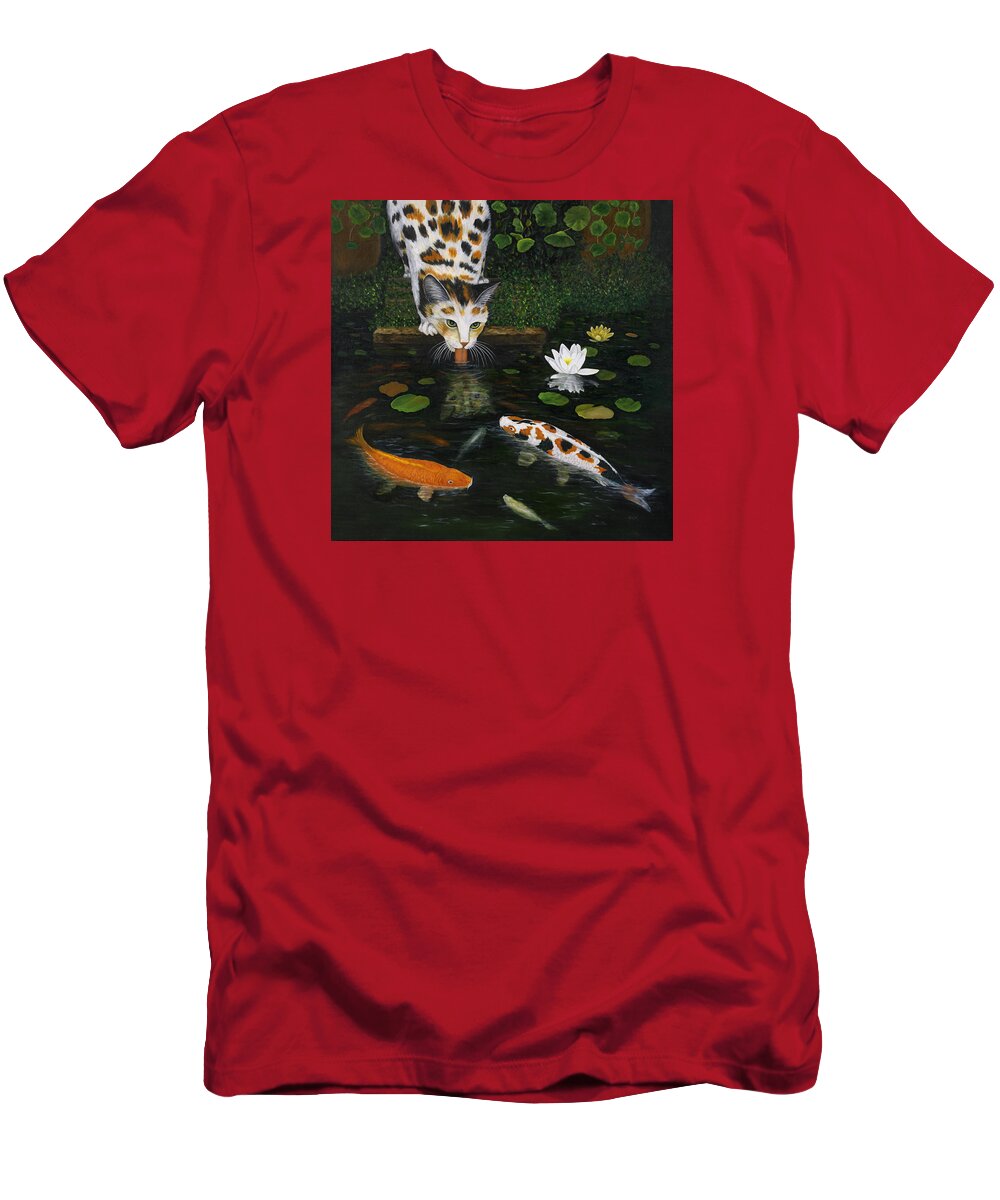 Cat Art T-Shirt featuring the painting Kinship by Karen Zuk Rosenblatt