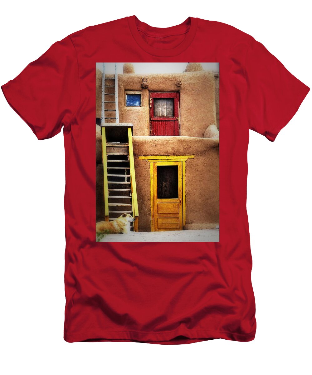 Door T-Shirt featuring the photograph Ladders Doors and the Dog by Nadalyn Larsen