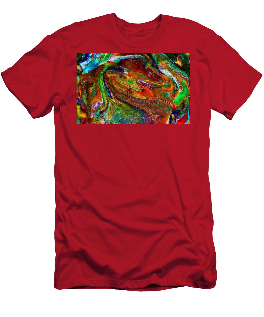Abstract T-Shirt featuring the mixed media As the World Turns by Deborah Stanley