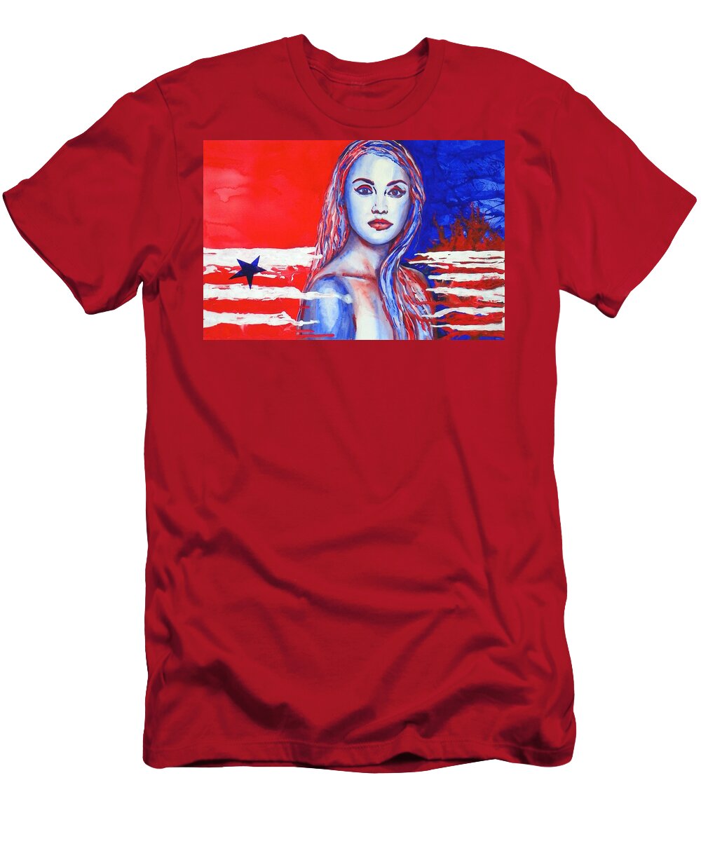 America's Freedom T-Shirt featuring the painting Liberty American Girl by Anna Ruzsan