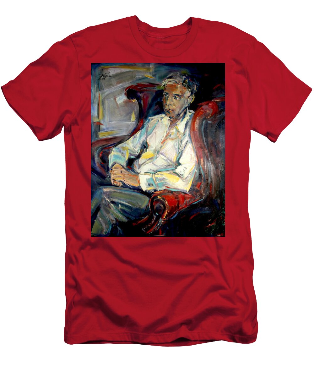 Portrait T-Shirt featuring the painting Lost in thought by Zofia Kijak