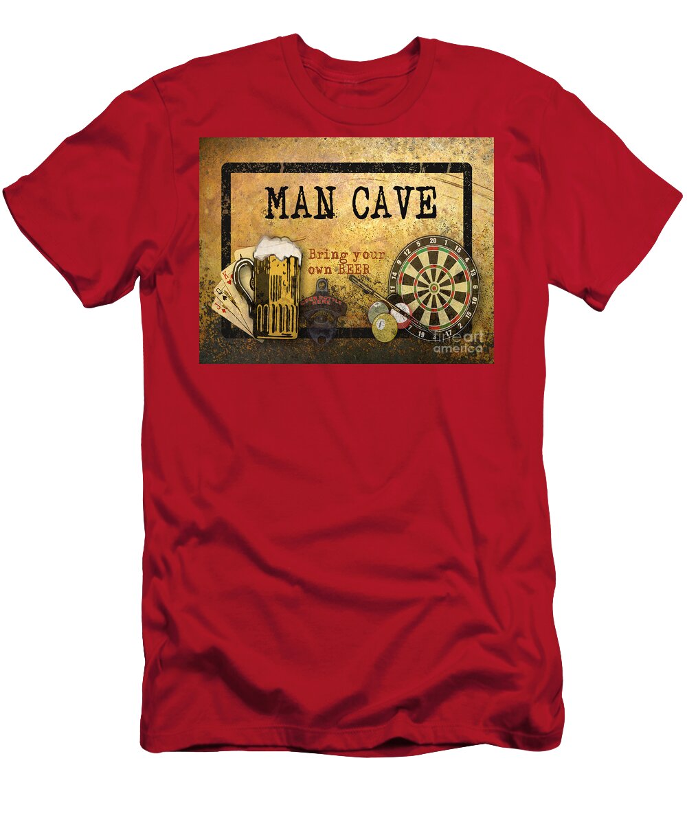 Jean Plout T-Shirt featuring the digital art Man Cave-Bring your own Beer by Jean Plout