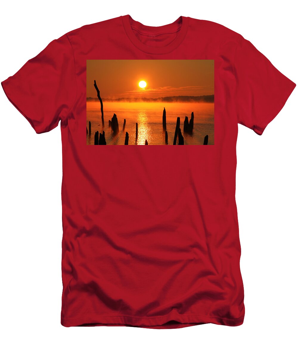 Sunrise T-Shirt featuring the photograph Misty Sunrise by Roger Becker